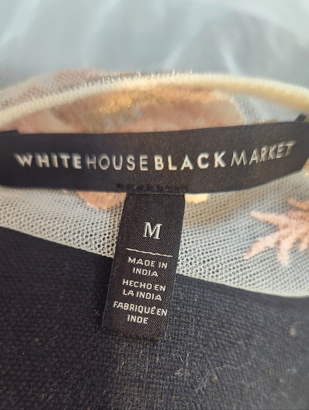 White House Black Market Ivory Sheer Blouse with Blush and Gold Embroidery - Picture 8 of 8